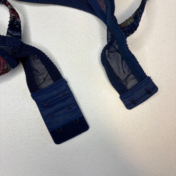 Vintage Victorias Secret Gold Label Floral Mesh Ruffle Underwire Bra Navy 36C - Picture 3 of 5